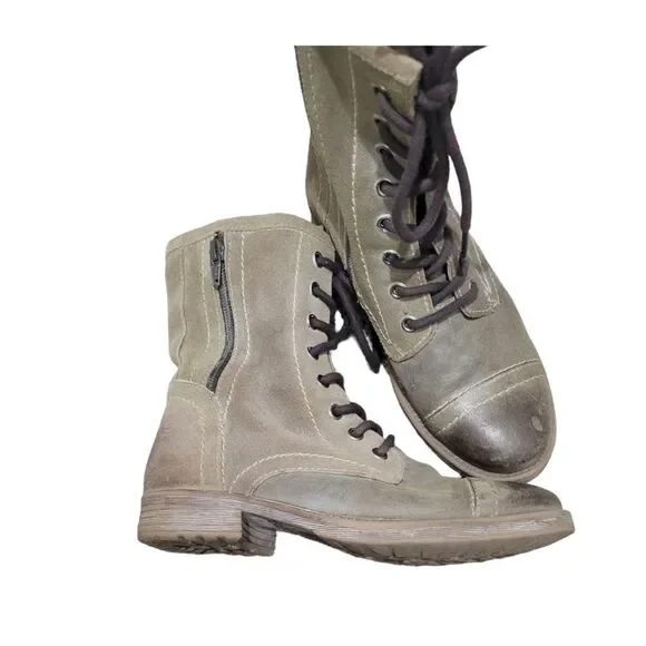 ROAN by Bed Stu Affair Leather Combat Boots US 6.5 Distressed Beige Ankle Bootie